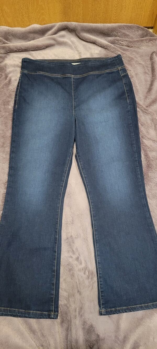 We The Free Free People Pull On Flare Jeans Womens L Blue Stretch Denim Fall
